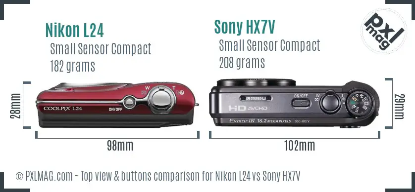 Nikon L24 vs Sony HX7V top view buttons comparison