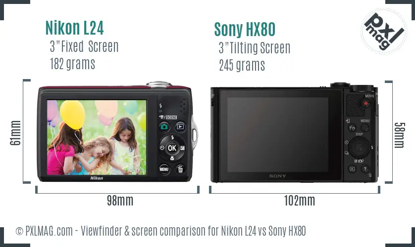 Nikon L24 vs Sony HX80 Screen and Viewfinder comparison