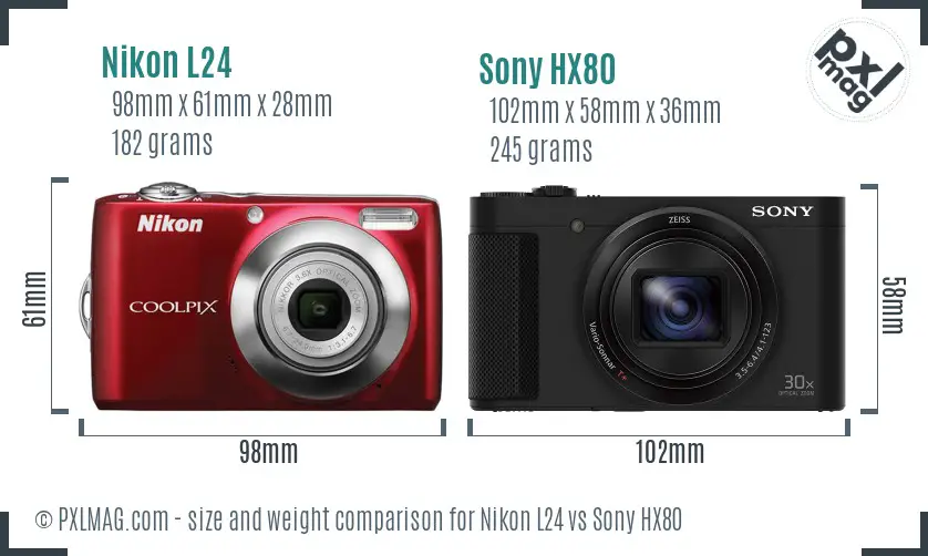 Nikon L24 vs Sony HX80 size comparison