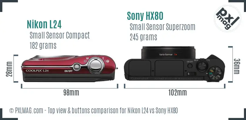 Nikon L24 vs Sony HX80 top view buttons comparison