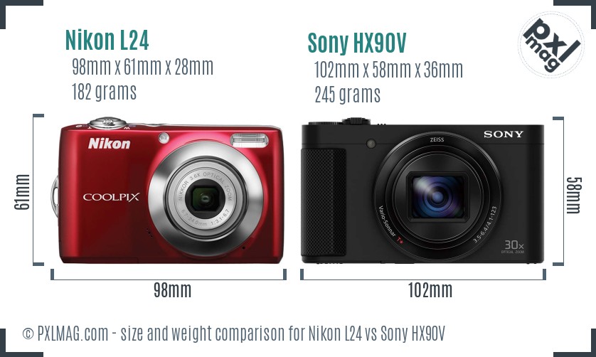 Nikon L24 vs Sony HX90V size comparison Nikon L24 vs Sony HX90V size comparison