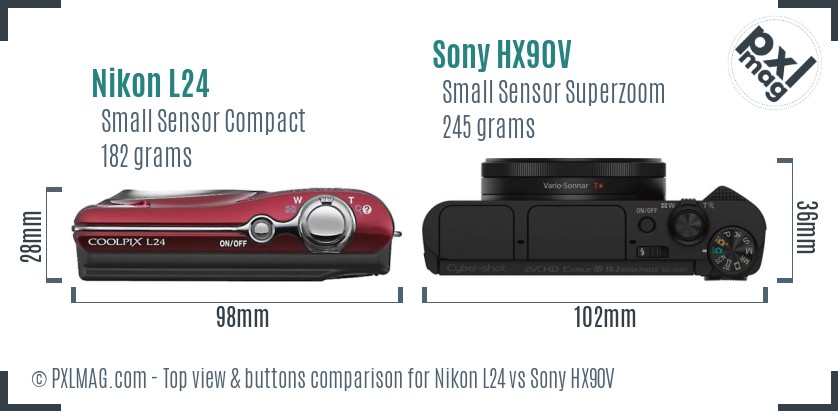 Nikon L24 vs Sony HX90V top view buttons comparison