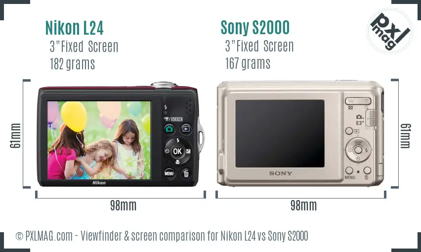 Nikon L24 vs Sony S2000 Screen and Viewfinder comparison