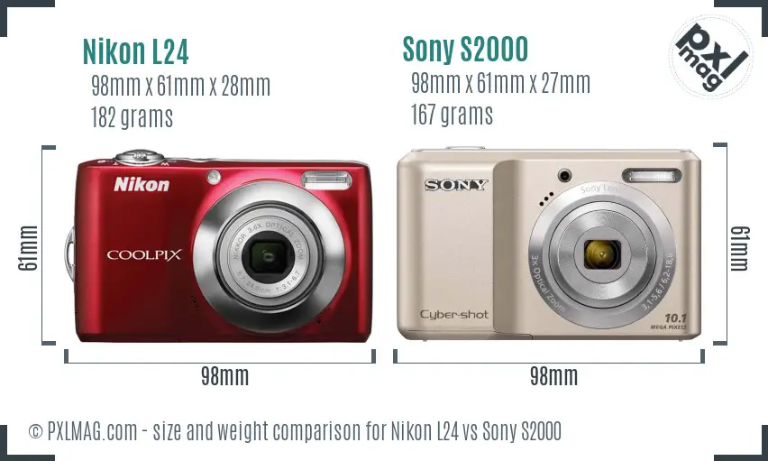 Nikon L24 vs Sony S2000 size comparison