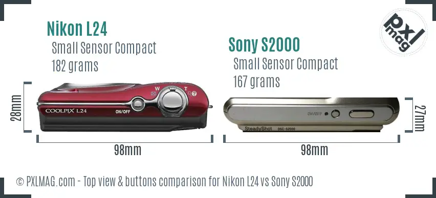 Nikon L24 vs Sony S2000 top view buttons comparison
