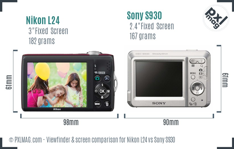 Nikon L24 vs Sony S930 Screen and Viewfinder comparison