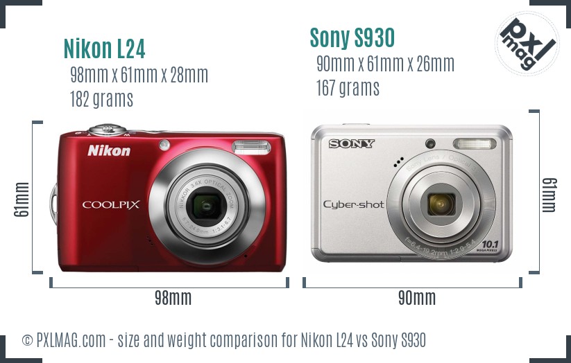 Nikon L24 vs Sony S930 size comparison