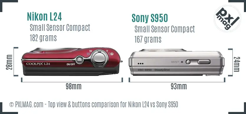 Nikon L24 vs Sony S950 top view buttons comparison Nikon L24 vs Sony S950 top view buttons comparison