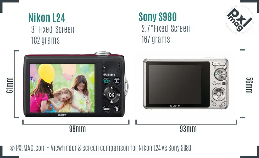 Nikon L24 vs Sony S980 Screen and Viewfinder comparison