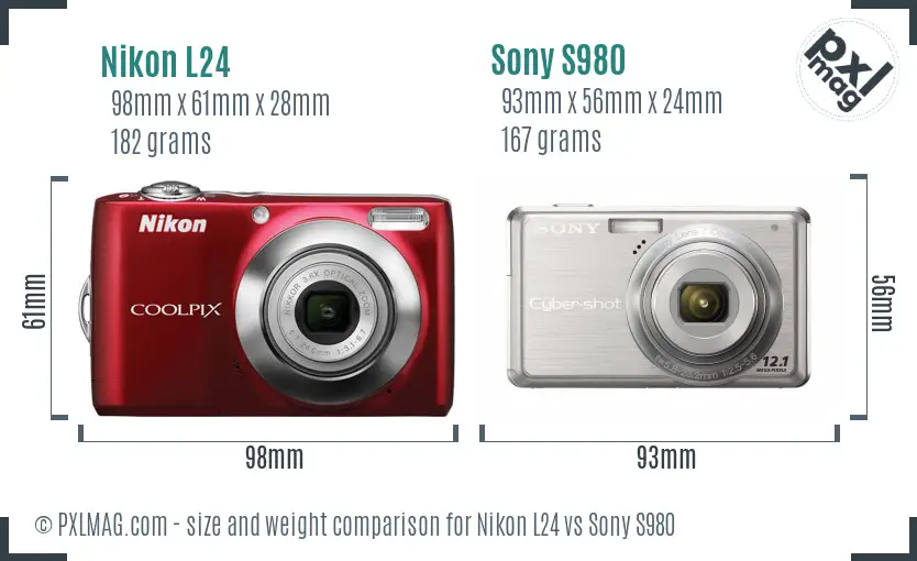 Nikon L24 vs Sony S980 size comparison