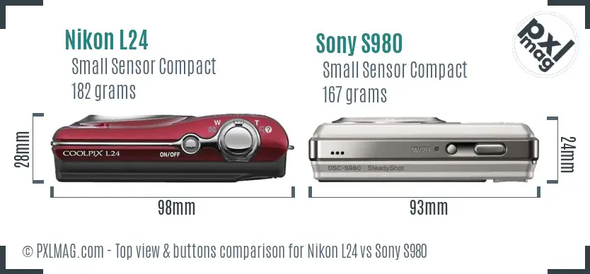 Nikon L24 vs Sony S980 top view buttons comparison