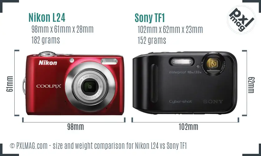 Nikon L24 vs Sony TF1 size comparison