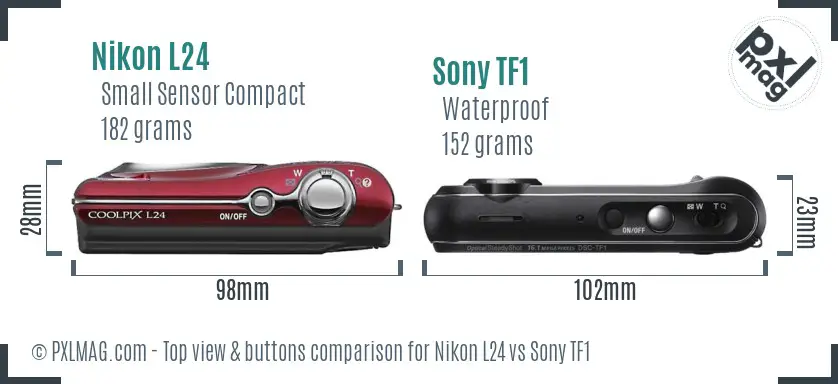 Nikon L24 vs Sony TF1 top view buttons comparison