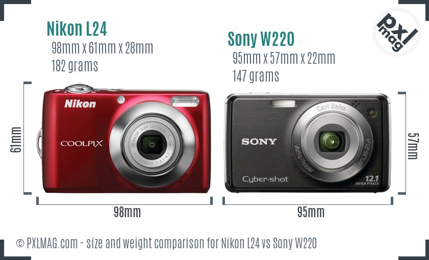 Nikon L24 vs Sony W220 size comparison