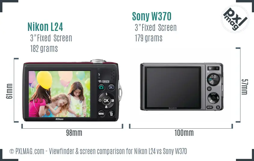 Nikon L24 vs Sony W370 Screen and Viewfinder comparison
