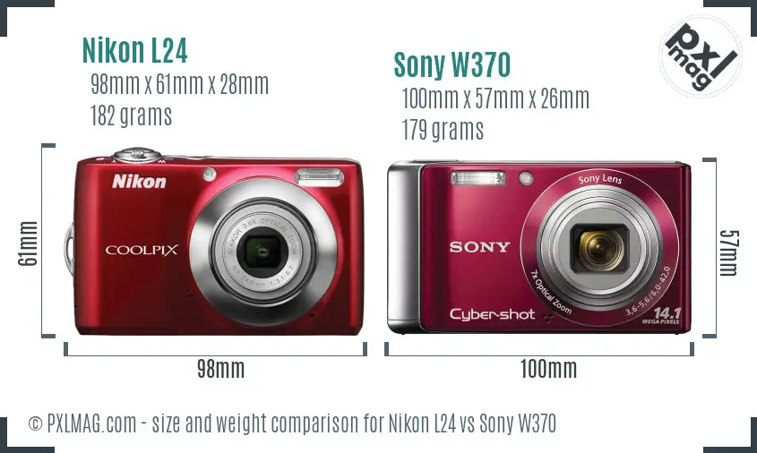 Nikon L24 vs Sony W370 size comparison