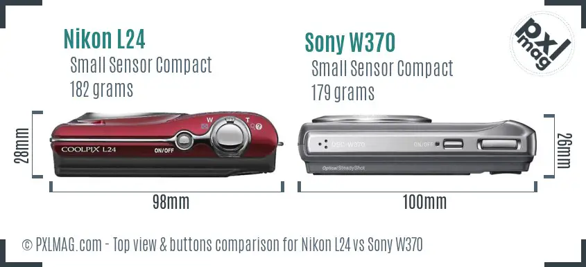 Nikon L24 vs Sony W370 top view buttons comparison