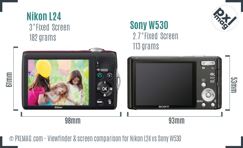Nikon L24 vs Sony W530 Screen and Viewfinder comparison