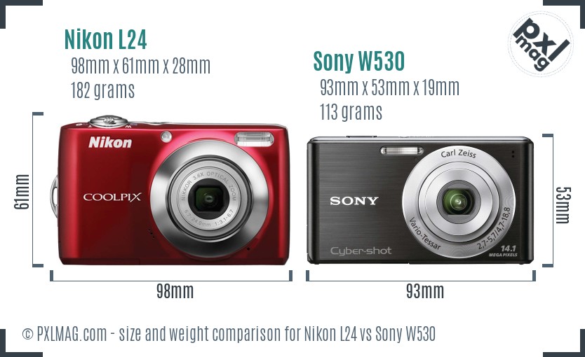 Nikon L24 vs Sony W530 size comparison Nikon L24 vs Sony W530 size comparison
