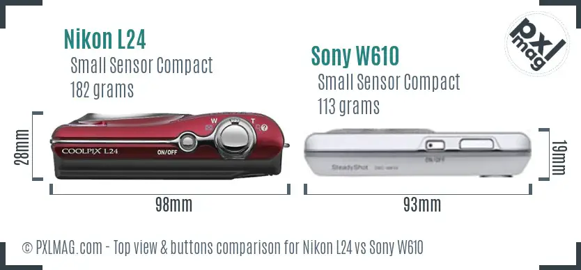 Nikon L24 vs Sony W610 top view buttons comparison