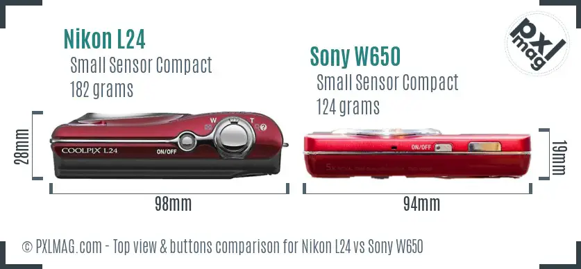 Nikon L24 vs Sony W650 top view buttons comparison