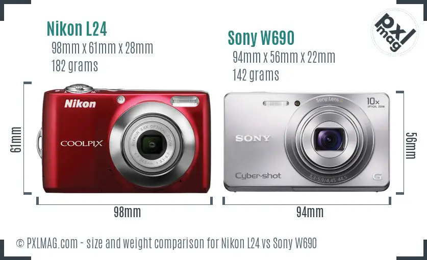 Nikon L24 vs Sony W690 size comparison