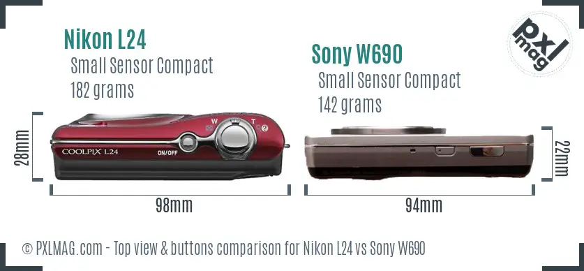 Nikon L24 vs Sony W690 top view buttons comparison