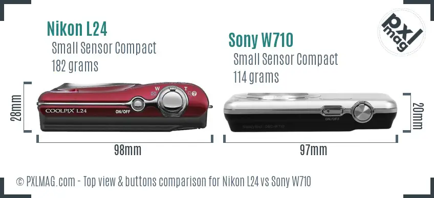Nikon L24 vs Sony W710 top view buttons comparison