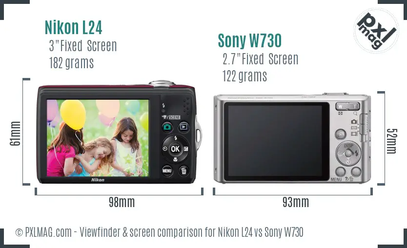 Nikon L24 vs Sony W730 Screen and Viewfinder comparison