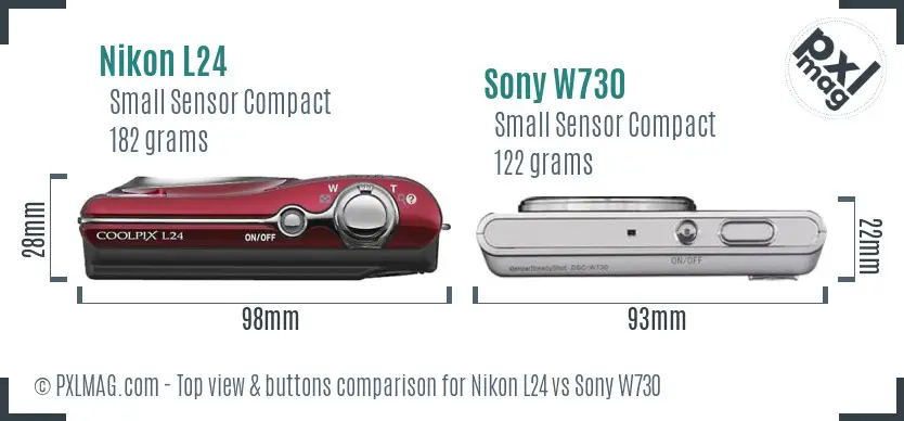 Nikon L24 vs Sony W730 top view buttons comparison