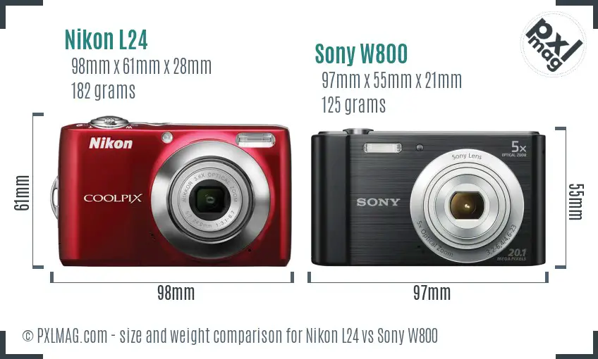 Nikon L24 vs Sony W800 size comparison