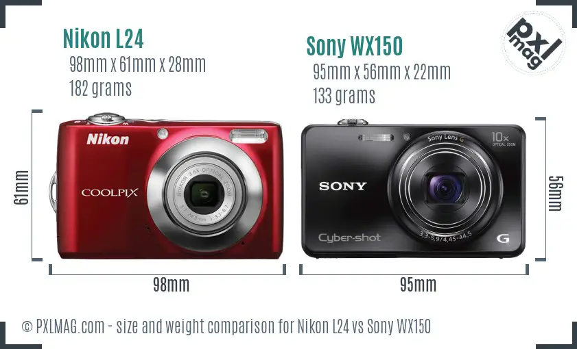 Nikon L24 vs Sony WX150 size comparison