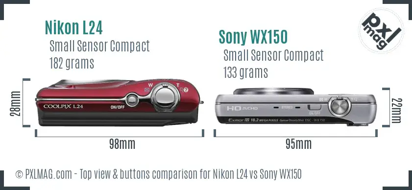 Nikon L24 vs Sony WX150 top view buttons comparison