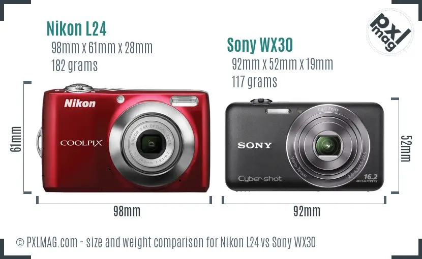 Nikon L24 vs Sony WX30 size comparison Nikon L24 vs Sony WX30 size comparison