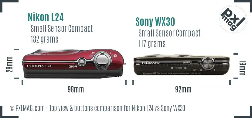 Nikon L24 vs Sony WX30 top view buttons comparison Nikon L24 vs Sony WX30 top view buttons comparison