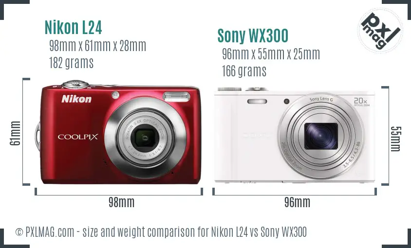 Nikon L24 vs Sony WX300 size comparison