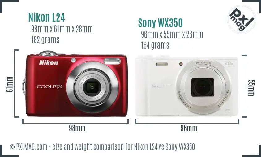 Nikon L24 vs Sony WX350 size comparison