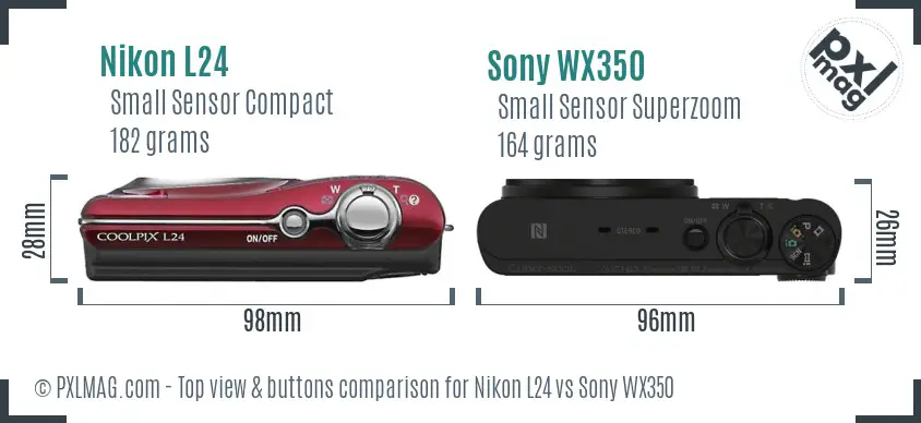 Nikon L24 vs Sony WX350 top view buttons comparison