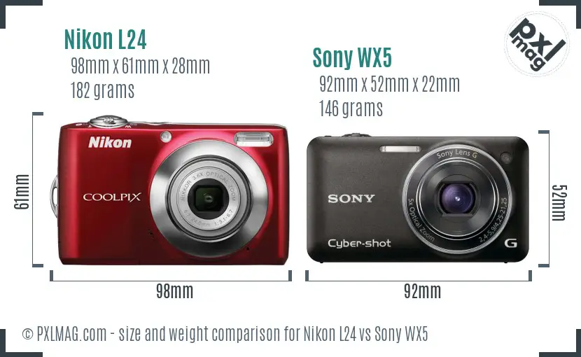 Nikon L24 vs Sony WX5 size comparison