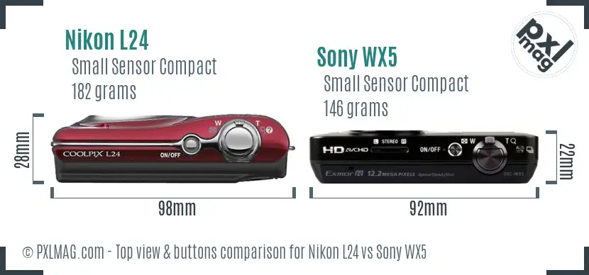 Nikon L24 vs Sony WX5 top view buttons comparison