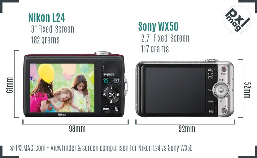 Nikon L24 vs Sony WX50 Screen and Viewfinder comparison