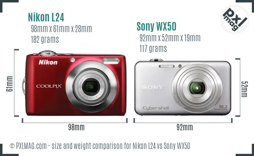 Nikon L24 vs Sony WX50 size comparison