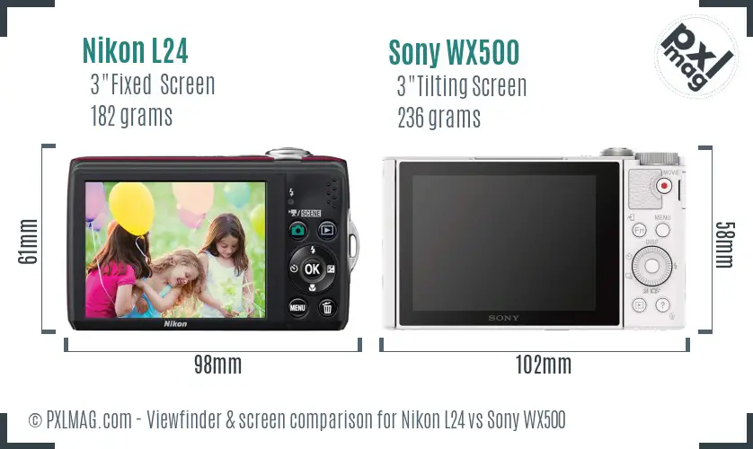 Nikon L24 vs Sony WX500 Screen and Viewfinder comparison