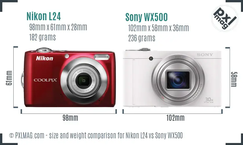 Nikon L24 vs Sony WX500 size comparison