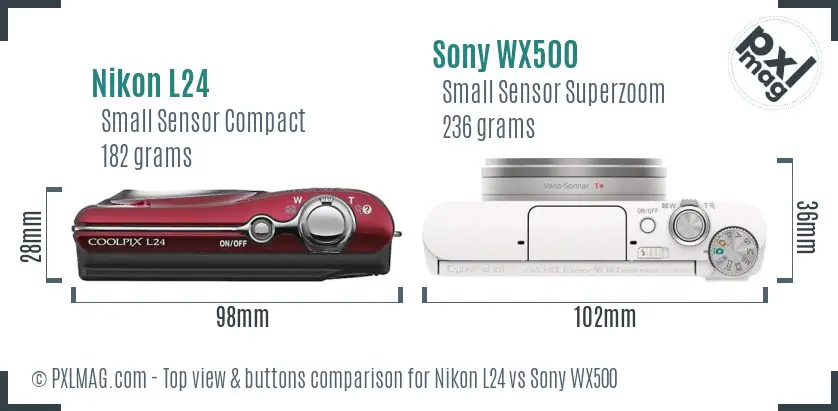 Nikon L24 vs Sony WX500 top view buttons comparison