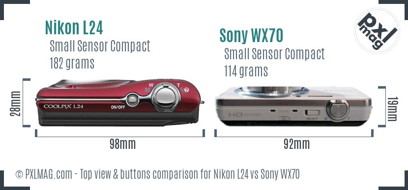 Nikon L24 vs Sony WX70 top view buttons comparison