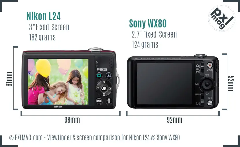Nikon L24 vs Sony WX80 Screen and Viewfinder comparison