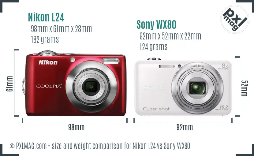 Nikon L24 vs Sony WX80 size comparison