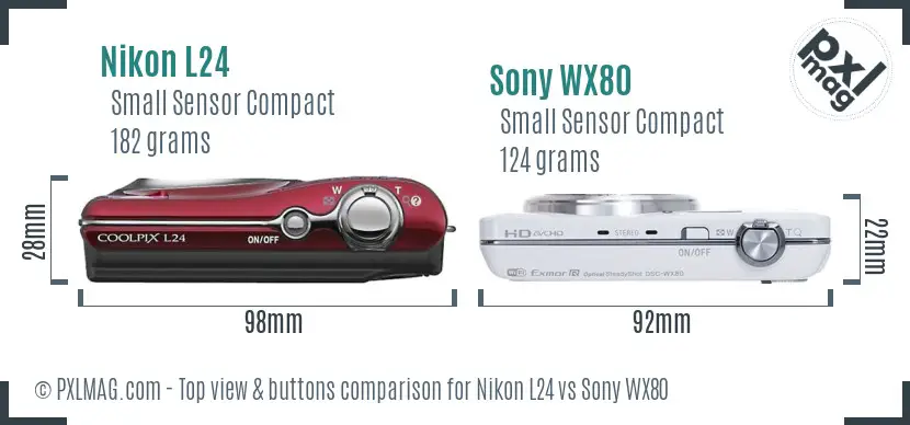 Nikon L24 vs Sony WX80 top view buttons comparison