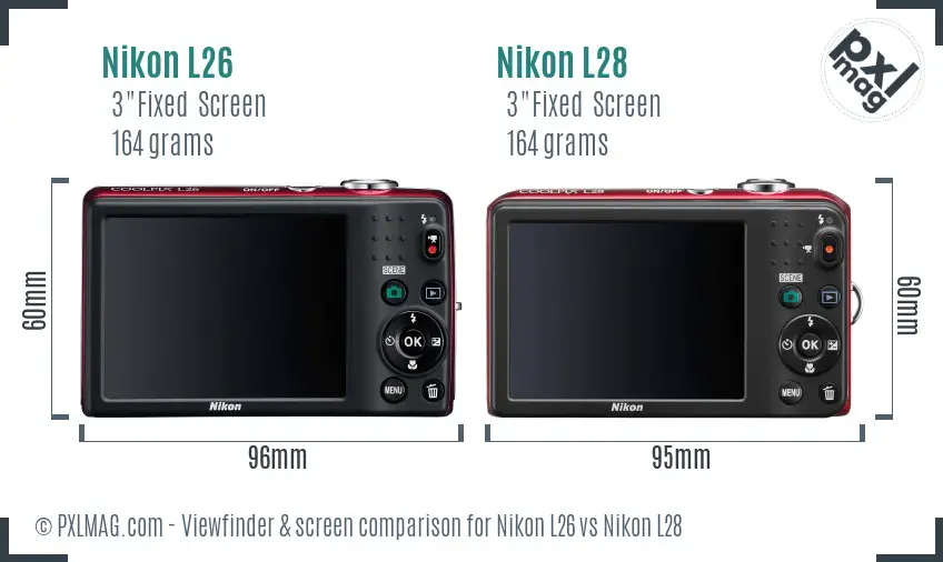 Nikon L26 vs Nikon L28 Screen and Viewfinder comparison
